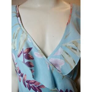 Charlotte Russe Wrap Dress SZ XL Blue Floral NEW Ruffle Plunge Sleeveless